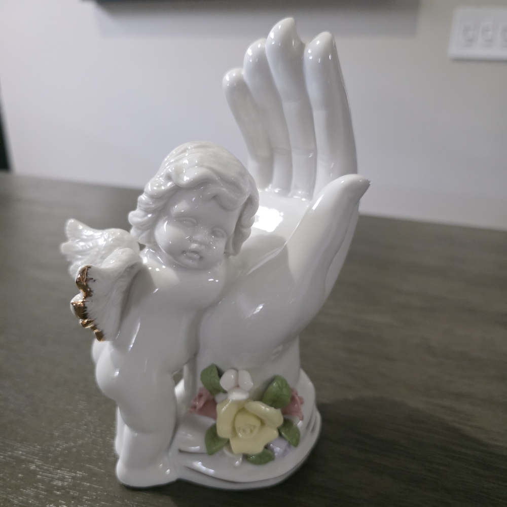 Elegant White Angel Figurine with Hand Design